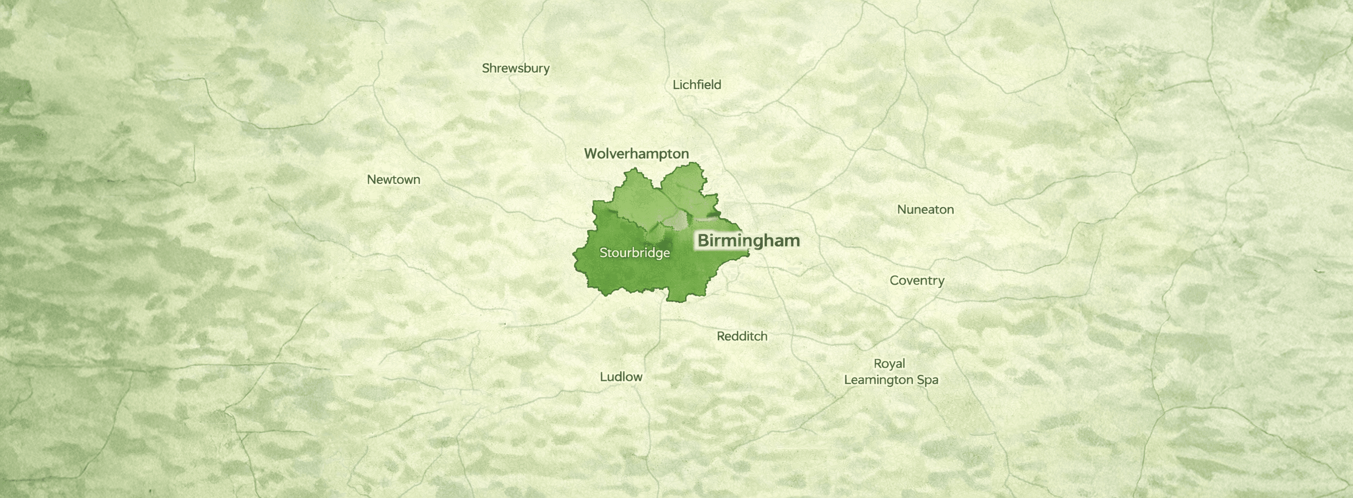Map highlighting the West Midlands area served by D.J.W Garden Maintenance